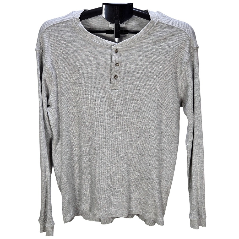 Men's Surf & Swim Co. Large Gray Waffle Knit Long Sleeve Henley Shirt